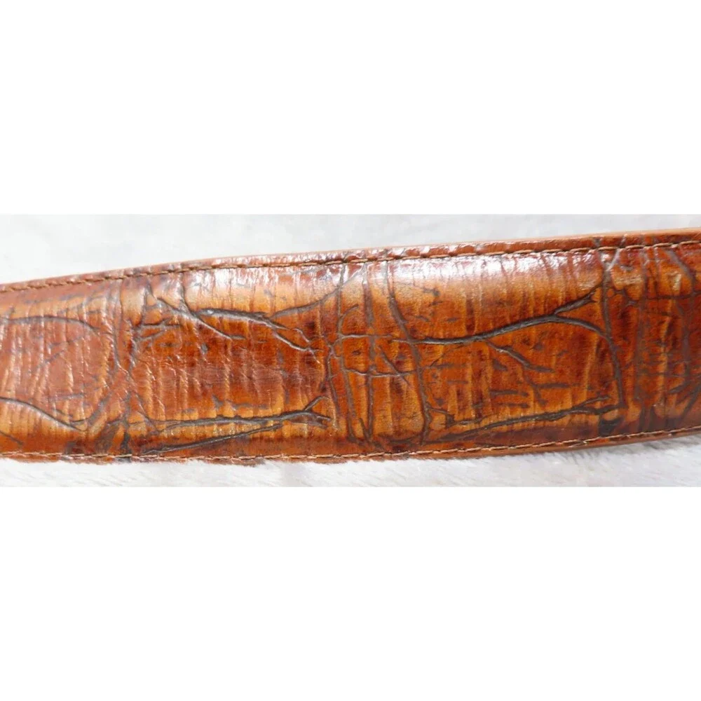 Vintage Brighton Unisex Brown Leather Silver Buckle Croc Embossed Belt‎ Size 40